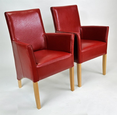 Armlehnstuhl aus Leder Beine aus Buche oder Eiche Farben wählbar ANATOl SMALL