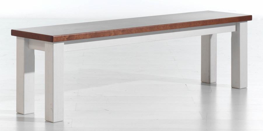 PORTO Sitzbank 150x35 cm Pinie massiv gebürstet weiss & cognac