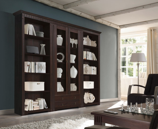 CORDOBA 2x Regale + Vitrine Bibliothek Kiefer massiv kolonial lackiert