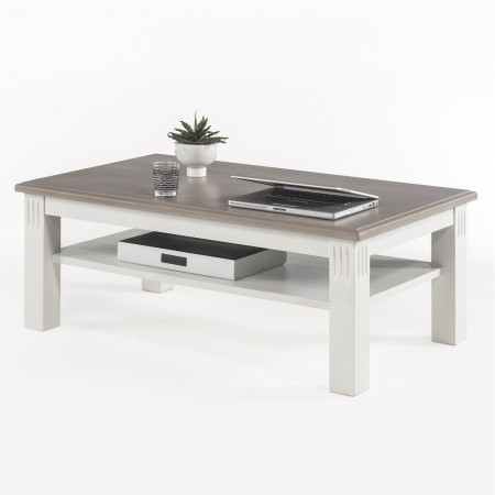 Couchtisch weiß 120x70 Höhe 44 cm Kiefer massiv Cordoba weiß-taupe lackiert