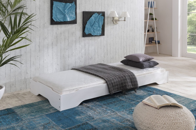 SYLT Stapelbett 100x200 Gästebett Kiefer weiss + Matratze Ester H3