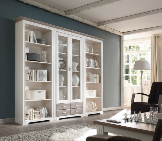 Bücherregale mit Vitrine weiß aus Massivholz Kiefer Serie CORDOBA