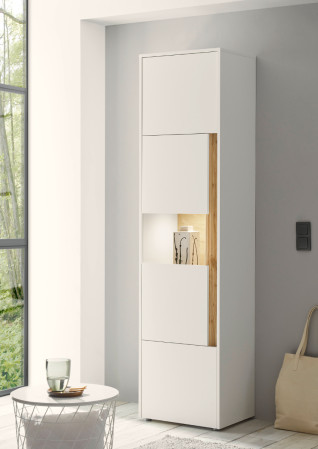 Vitrine 197x50 cm Eiche Weiss 3-türig BOSTON + Beleuchtung