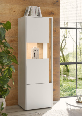 Vitrine 155x50 cm Eiche Weiss 2-türig BOSTON