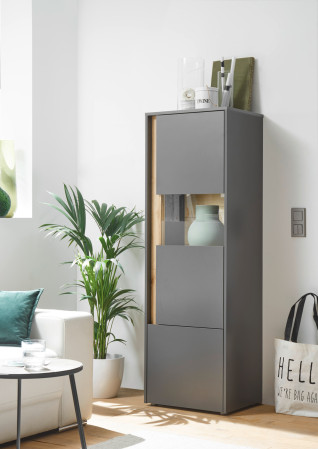 Vitrine 155x50 cm Eiche anthrazit 2-türig Boston