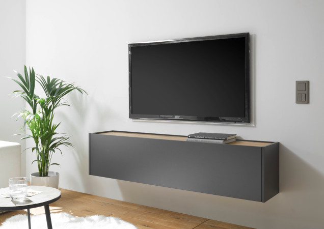 Hängeschrank 150x35 cm Eiche Anthrazit mit 1x Klappe BOSTON