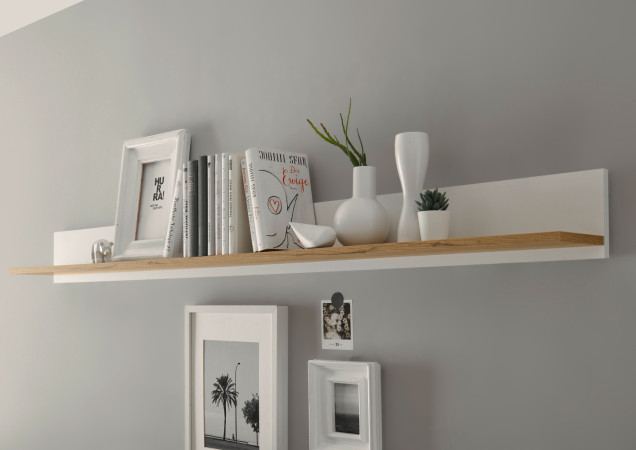 Wandboard 170x20 cm Eiche Weiss mit Ablageboden BOSTON