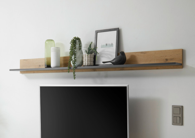 Wandboard 170x20 cm Eiche Anthrazit mit Ablageboden BOSTON