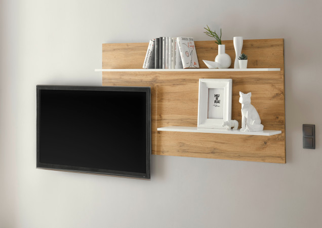 Wandpaneel 155x80 cm Eiche mit 2x Ablageböden weiss BOSTON