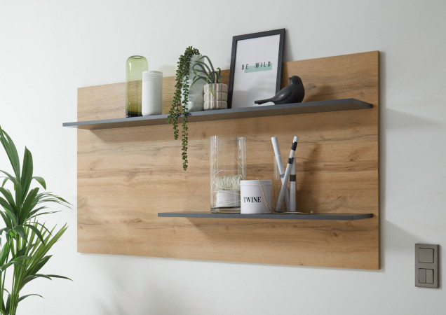 Wandboard 170x20 cm Eiche Anthrazit mit Ablageboden BOSTON