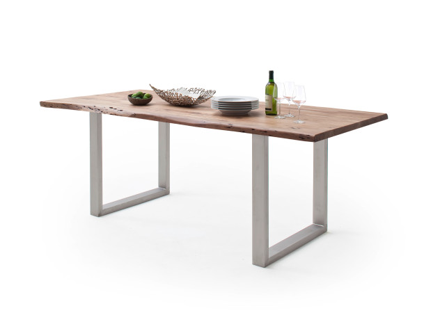 CALVERA Esstisch 180x100x3 cm Akazie natur lackiert inkl U-Form Edelstahlgestell
