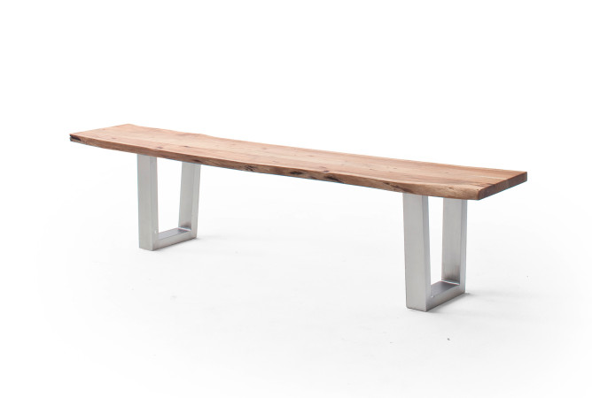 CALVERA Bank 180x40 Akazie natur lackiert inkl Trapezform Edelstahlgestell