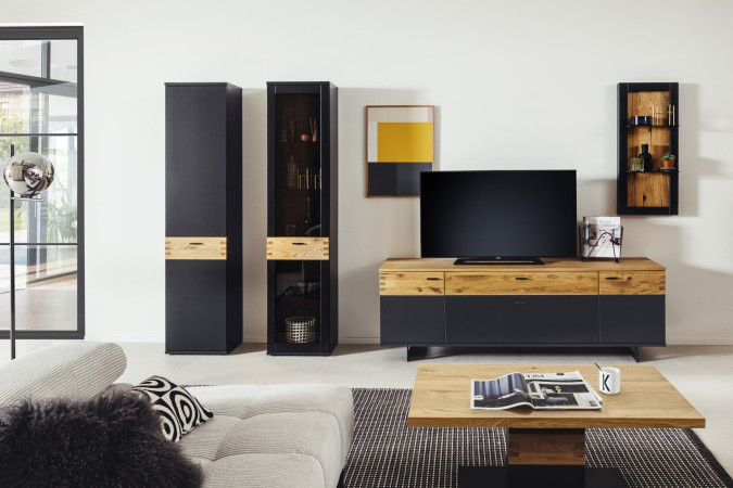 Wohnwand Nr 1, 4-teillig anthrazit Wildeiche