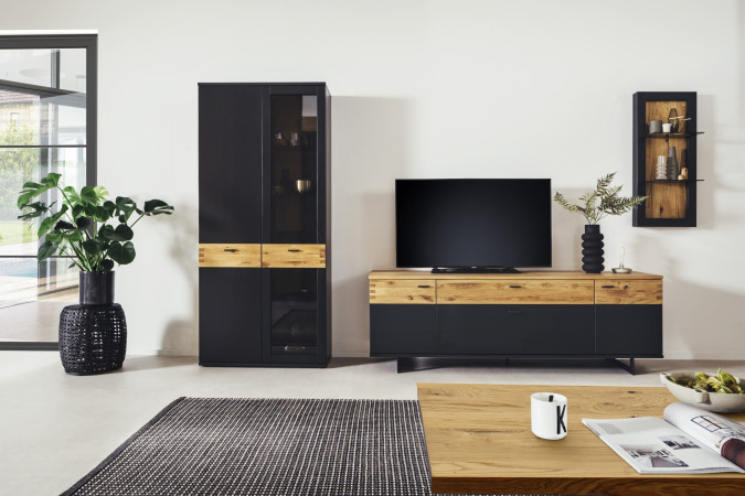 Wohnwand Nr 2, 3-teillig anthrazit + Wildeiche