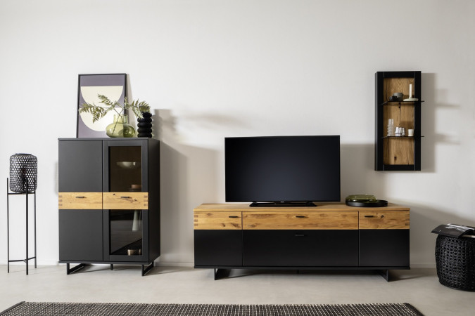 Wohnwand Nr 3, 3-teillig anthrazit + Wildeiche