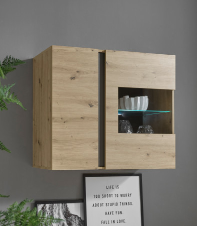 Hängevitrine 2-türig 97x83 cm Eiche Graphit CORATO + BELEUCHTUNG