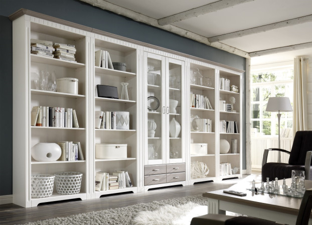 Bücherregale mit Vitrine weiß aus Massivholz Kiefer Serie CORDOBA