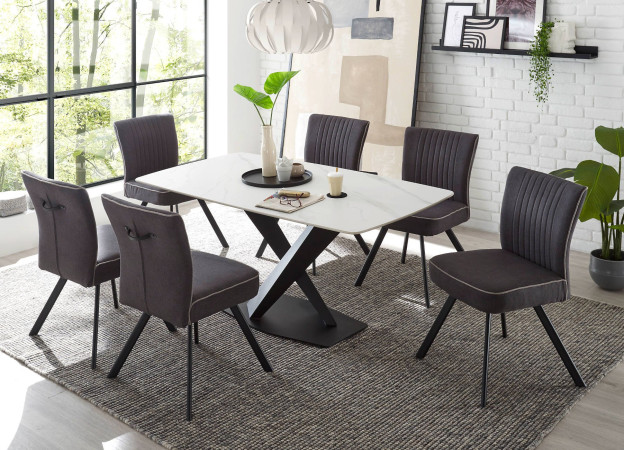 Essgruppe Veneto Milieu mit Keramik-Esstisch und 6 Esszimmerstühlen