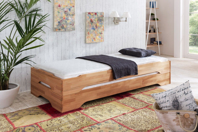 JUIST Stapelbetten 2x 90x200 Gästebett Kernbuche geölt + Matratzen ESTER H3