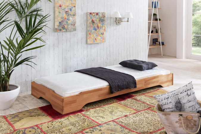 JUIST Stapelbett Gästebett Bett 90x200 Kernbuche geölt + Matratze ESTER H3