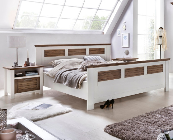 Doppelbett 160x200 Pinie teilmassiv weiß terra gewischt Laguna