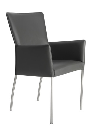 Armlehnstuhl aus Leder Farbe wählbar Beine aus Edelstahl LENARD