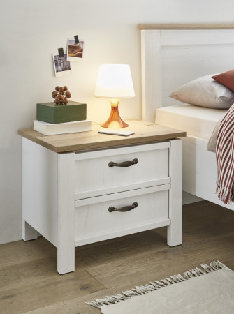 Nachtkommode mit 2 Schubkästen Pinie weiss Dekor Eiche Artisan Trentino