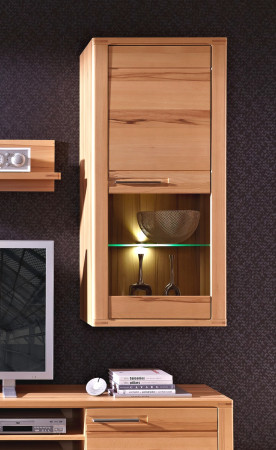 Hängeschrank aus Kernbuche teilmassiv mit 1 Tür und LED Beleuchtung NOVARA