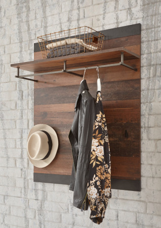 Garderobenpanel 100x80 cm mit Stange und Haken used-look QUEENS