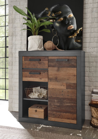 Kommode 92x104 cm 1-türig + 2 Schubkästen used-look QUEENS