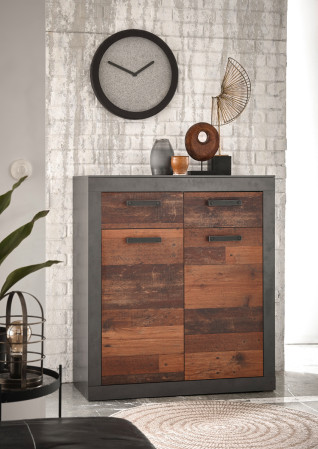 Schlafzimmerkommode 92x104 cm 2-türig + 2 Schubkästen used-look QUEENS