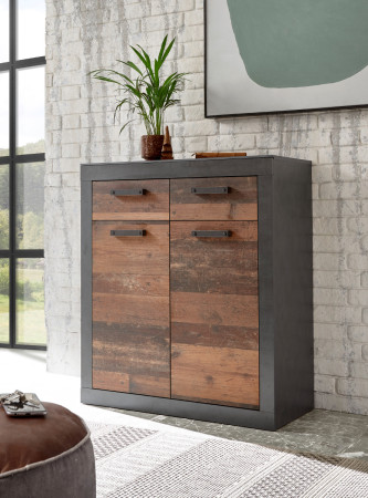 Garderoben-Kommode 94x104 cm 2-türig + 2 Schubkästen used-look QUEENS