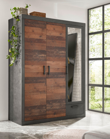 Kleiderschrank 3-türig 150x201 cm used-look QUEENS