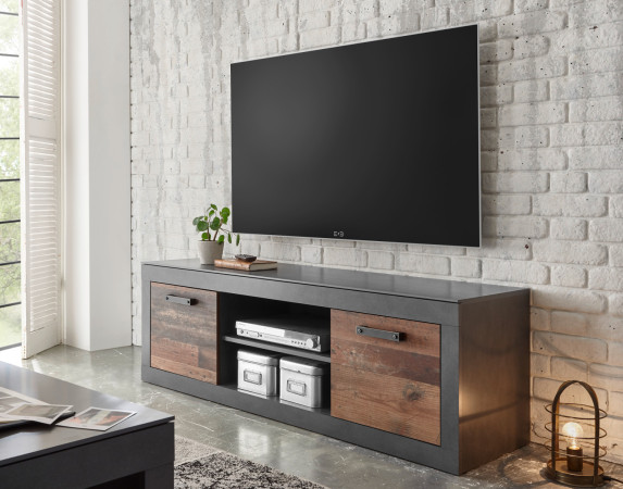 Lowboard 153x51 cm 2-türig + 2 Gerätefächer used-look QUEENS