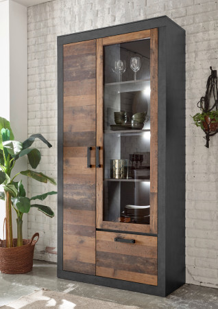 Vitrine 201x97 cm 3-türig used-look QUEENS