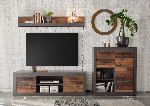 Wohnwand 255 cm 3-teilig used-look QUEENS Nr. 2 