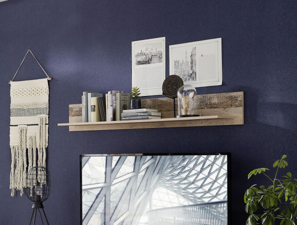 Wandboard mit Ablageboden 136x20 cm Used Style Mix + Metallgestell anthrazit ROOF