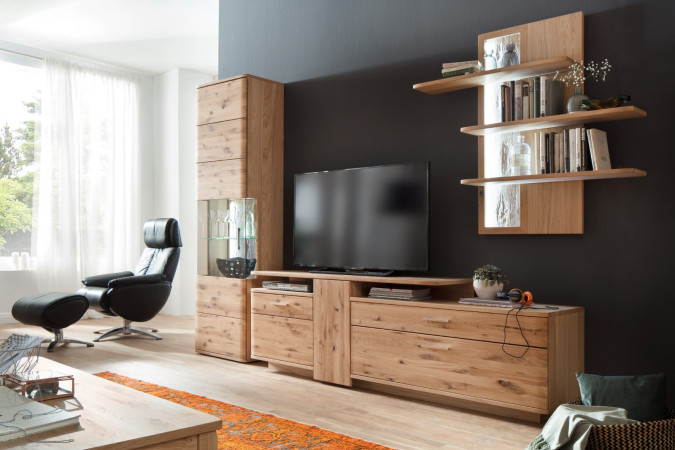 3-teilige Wohnwand Eiche bianco teilmassiv 320 cm Nr.2, Santa Fe