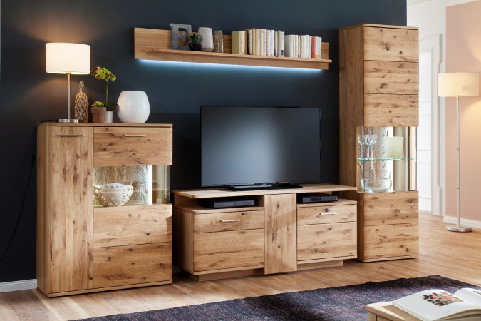 4-teilige Wohnwand Eiche bianco teilmassiv 320 cm Nr.11 Santa Fe