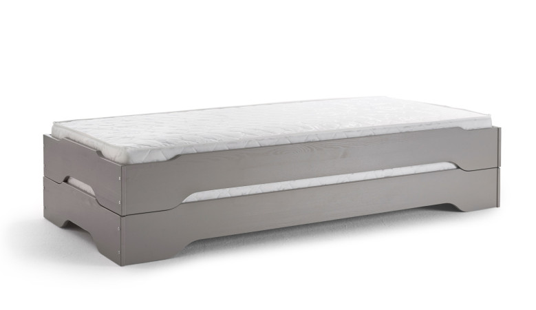 SYLT Stapelbetten 2x 90x200 Kiefer taupe grau + 2x Matratzen Ester H3