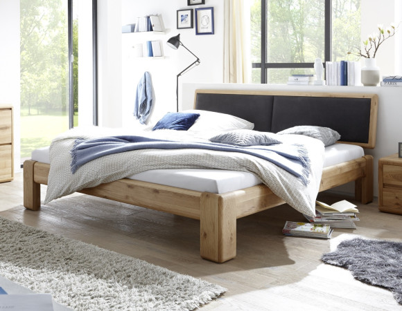Bett 180x200 Wildeiche massiv mit Polsterkopfteil VERONA 