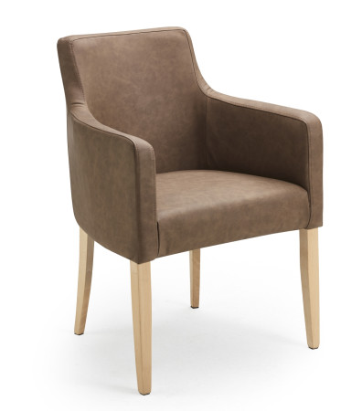 Armlehnstuhl aus Kunstleder Beine aus Buche oder Eiche Farben wählbar VIRGINIA