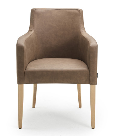 Armlehnstuhl aus Leder Beine aus Buche oder Eiche Farben wählbar VIRGINIA