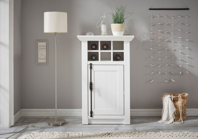 Kommode 63x100 cm 1-türig mit Flascheneinteilung weiß Pinie WALES