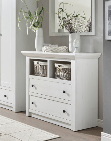 Kommode 105x45 cm Höhe 90 cm mit 2x Schubkästen weiß Pinie WALES