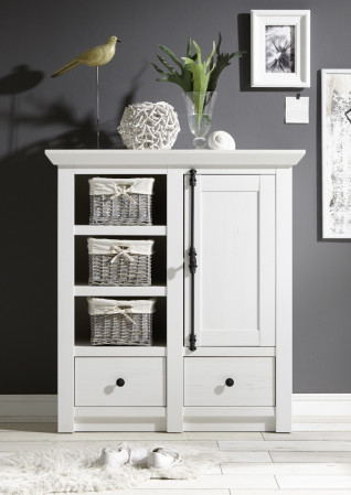 Kommode 1-türig 105x115 cm + 2x Schubkästen weiß Pinie WALES