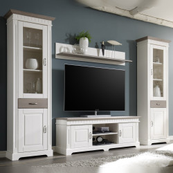 Wohnwand weiß 300 cm Kiefer massiv Cordoba taupe lackiert