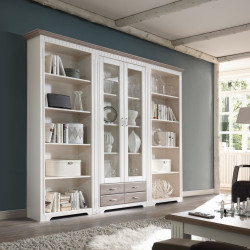 Bücherregale mit Vitrine weiß aus Massivholz Kiefer Serie CORDOBA