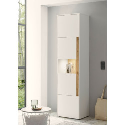 Vitrine 197x50 cm Eiche Weiss 3-türig BOSTON + Beleuchtung