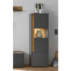 Vitrine 197x50 cm Eiche Anthrazit 3-türig BOSTON + Beleuchtung